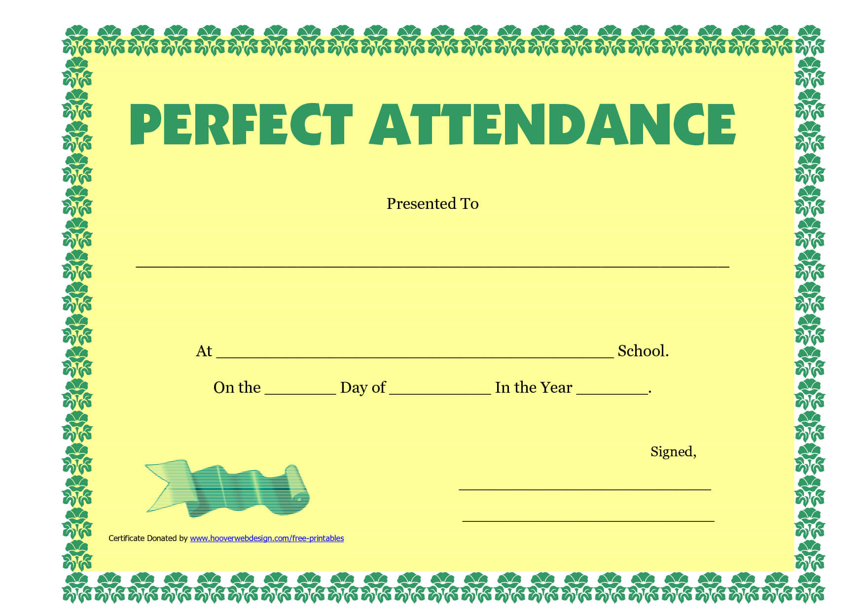 Perfect Attendance Award Clipart Pertaining To Perfect Attendance Certificate Free Template