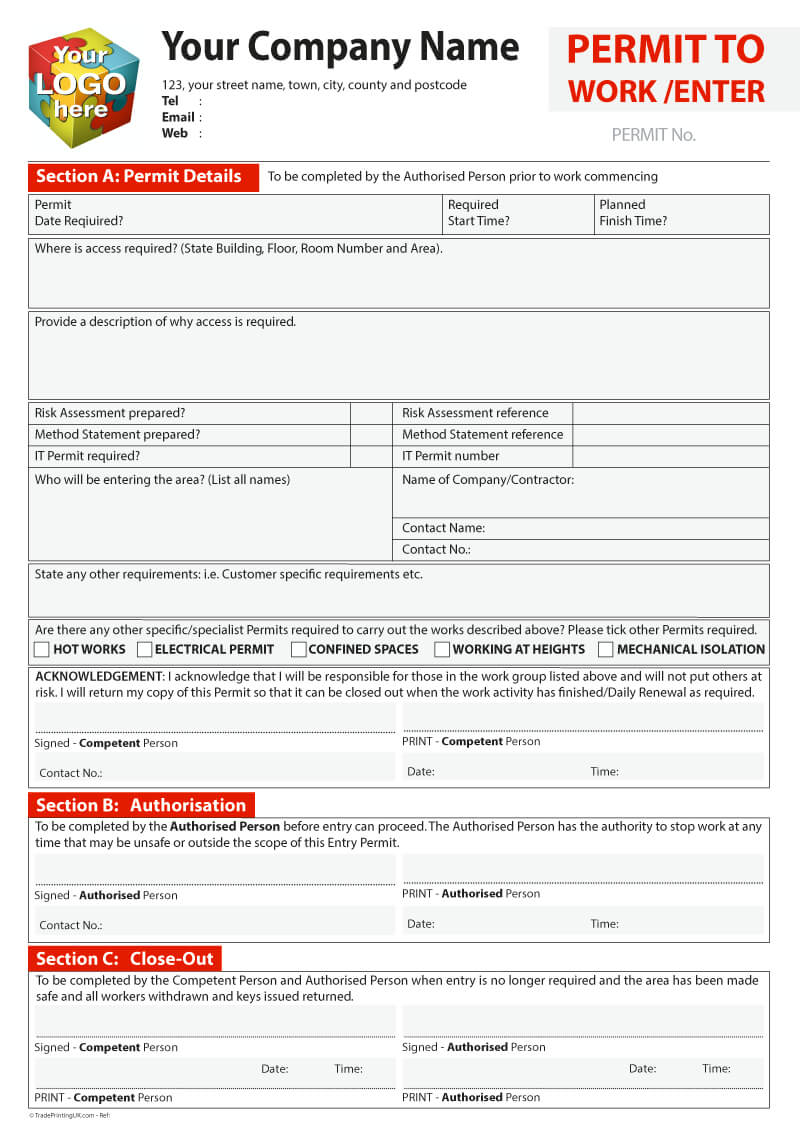 Permit To Work Template Artwork For Carbonless Ncr Print Pertaining To Electrical Isolation Certificate Template