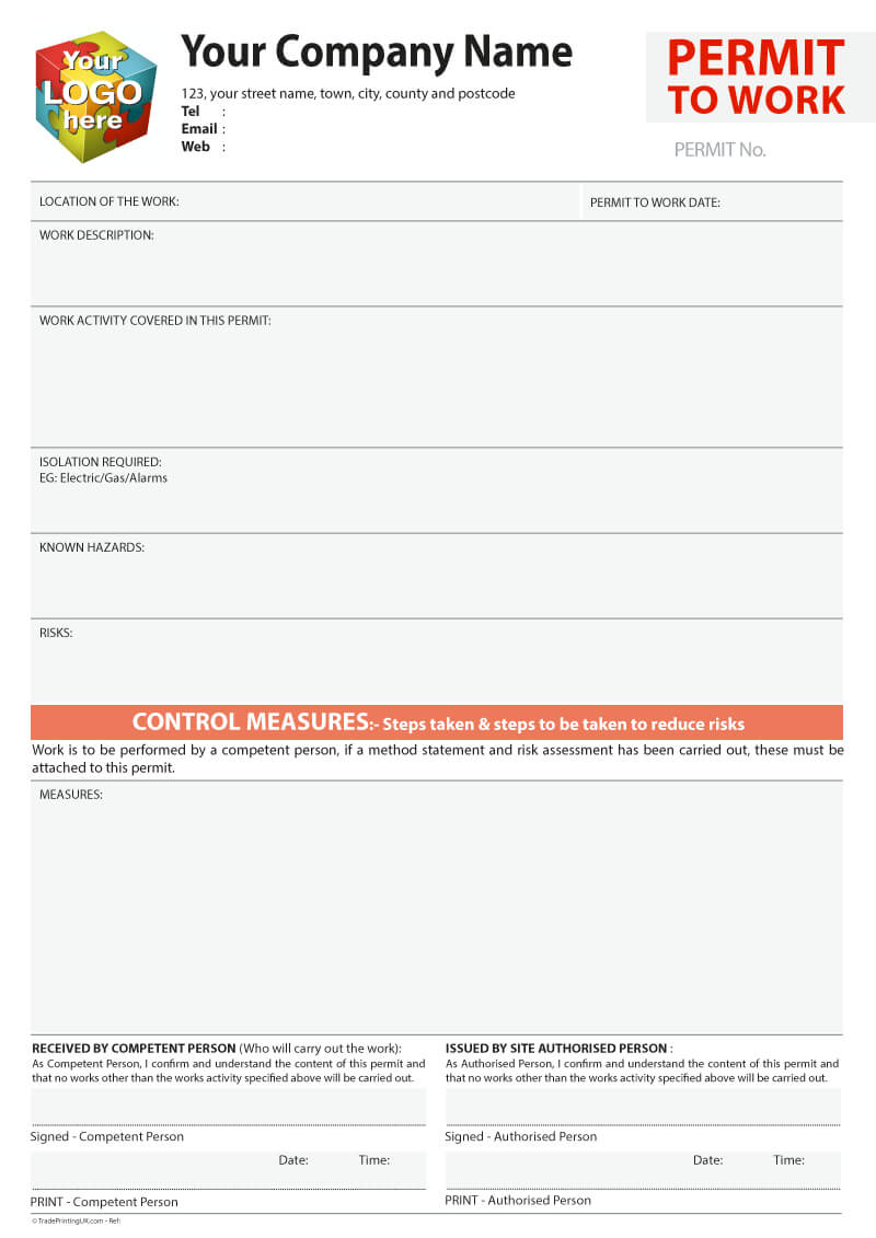 Permit To Work Template Artwork For Carbonless Ncr Print With Regard To Electrical Isolation Certificate Template