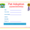 Pet Adoption Certificate For The Kids To Fill Out About Inside Toy Adoption Certificate Template