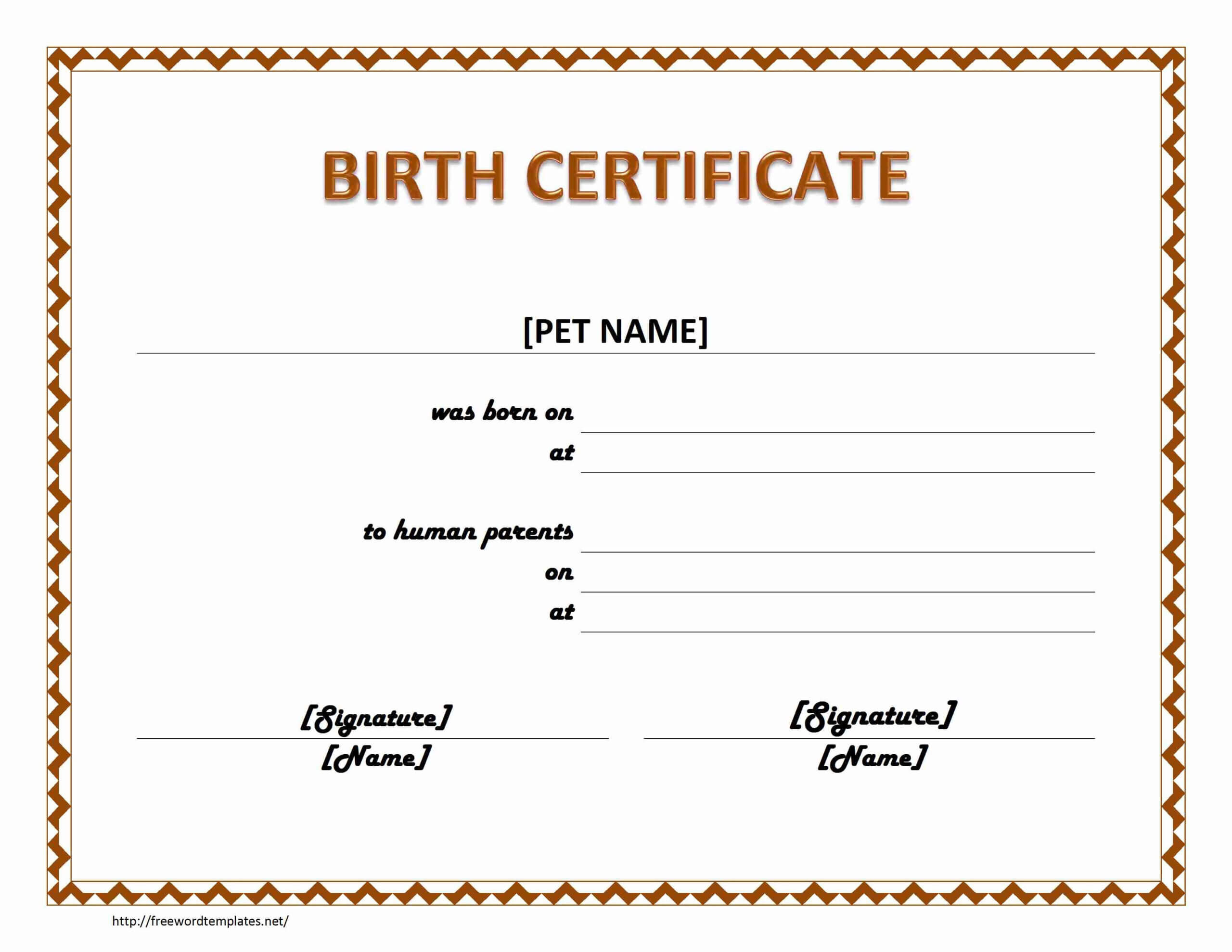 Pet Birth Certificate Maker | Pet Birth Certificate For Word In Service Dog Certificate Template