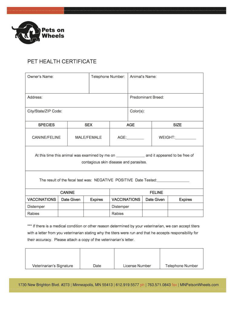 Pet Health Certificate Template – Fill Online, Printable Regarding Veterinary Health Certificate Template