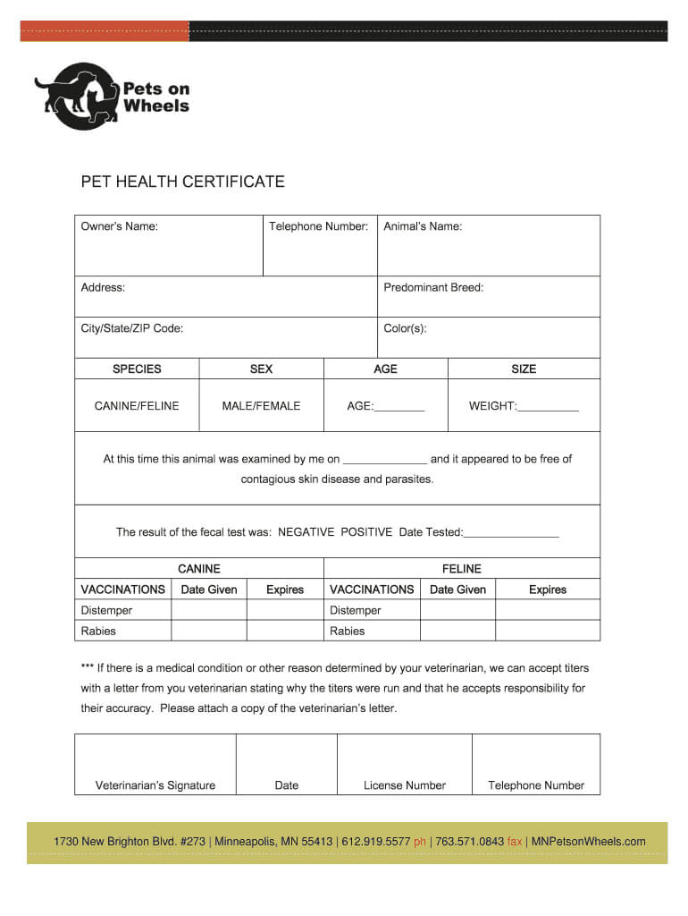 Pet Health Certificate Template – Fill Online, Printable Throughout Dog Vaccination Certificate Template