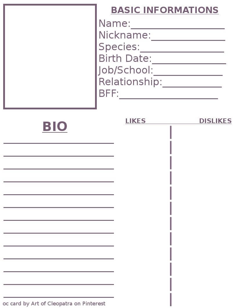 Pinming On Art Work In 2019 | Character Reference Sheet Inside Bio Card Template