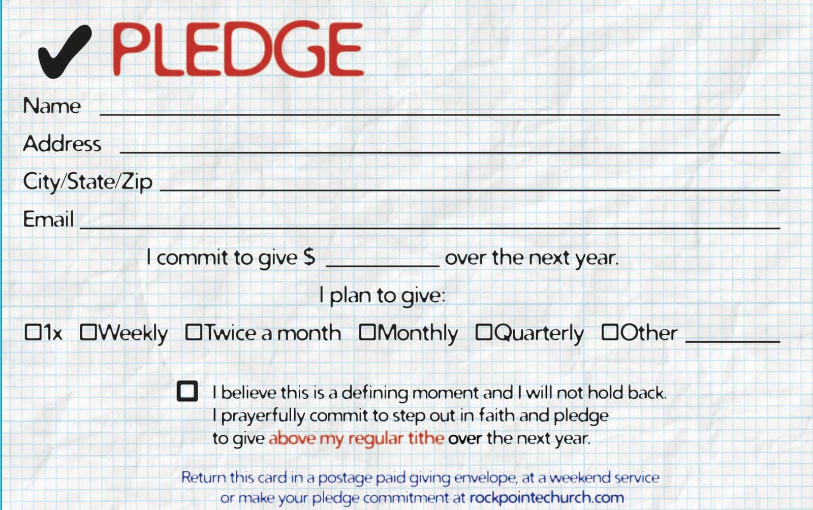 Pledge Cards For Churches | Pledge Card Templates | Card In Donation Cards Template
