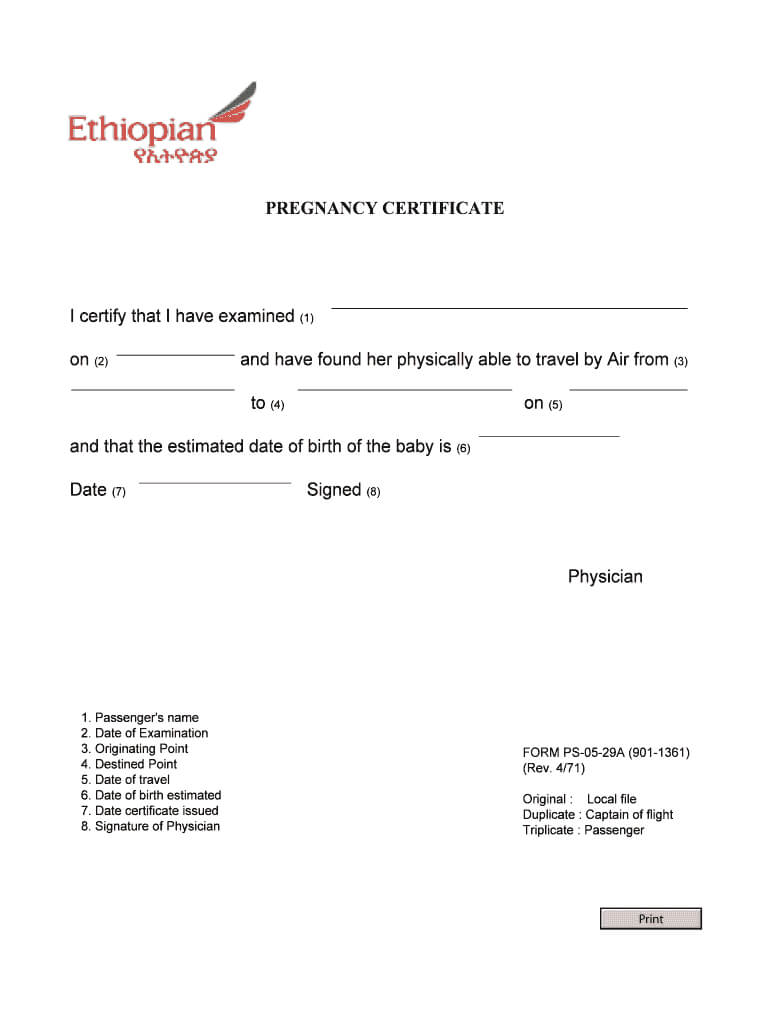 Pregnancy Fit To Fly Letter Sample - Fill Online, Printable With Fit To Fly Certificate Template