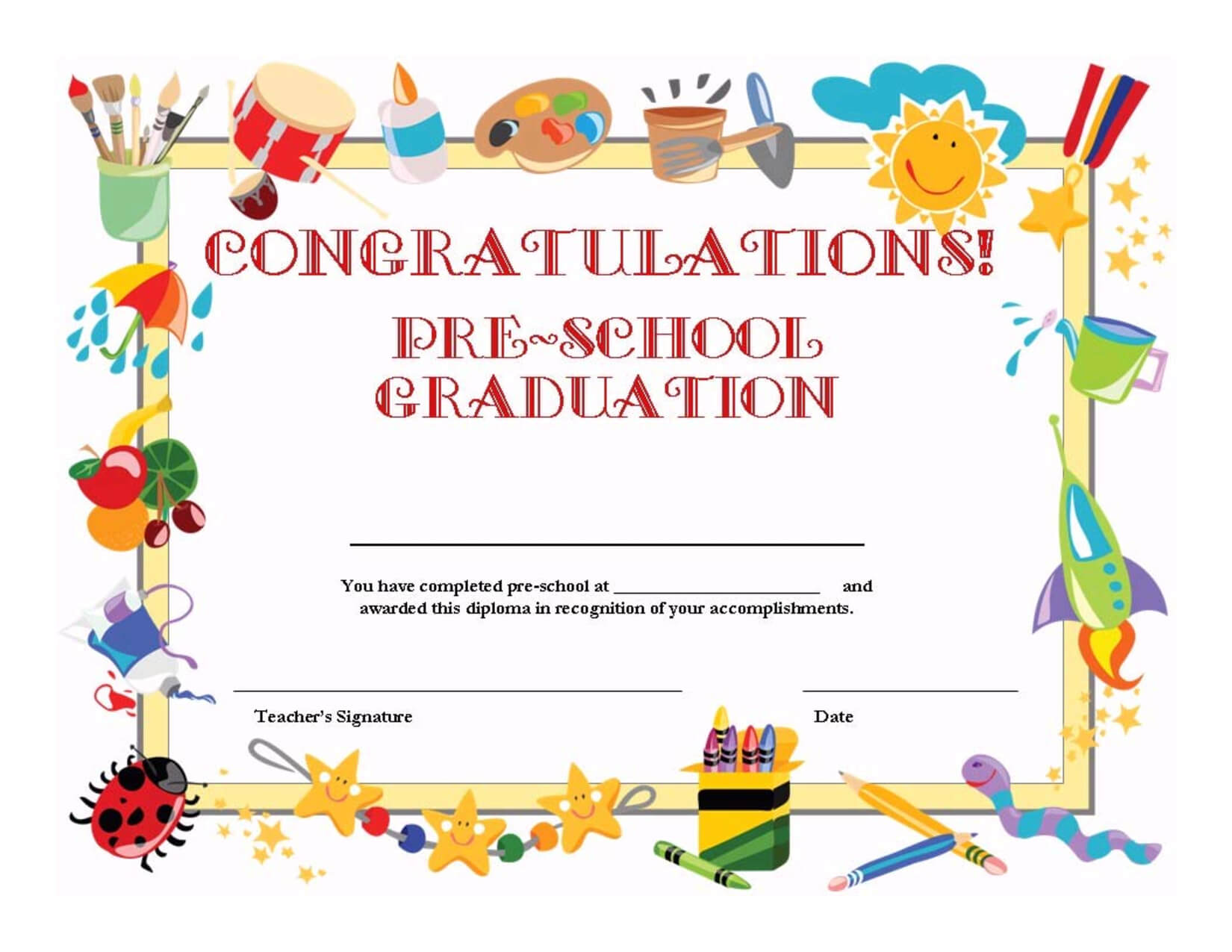 Preschool Graduation Certificate Template Free | Graduation With Regard To 5Th Grade Graduation Certificate Template