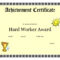 Printable Achievement Certificates Kids | Hard Worker Intended For Free Printable Funny Certificate Templates