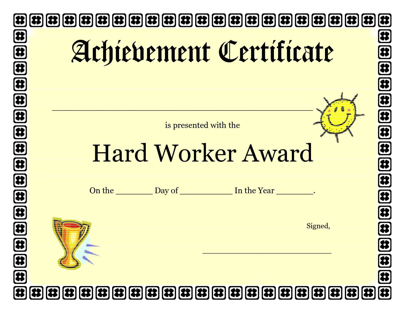 Printable Achievement Certificates Kids | Hard Worker Throughout Certificate Template For Pages