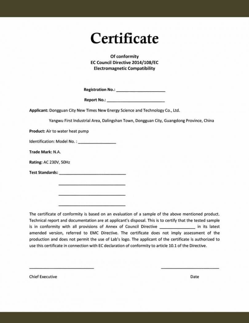 Printable Certificate Of Compliance Template Word Within Certificate Of Compliance Template
