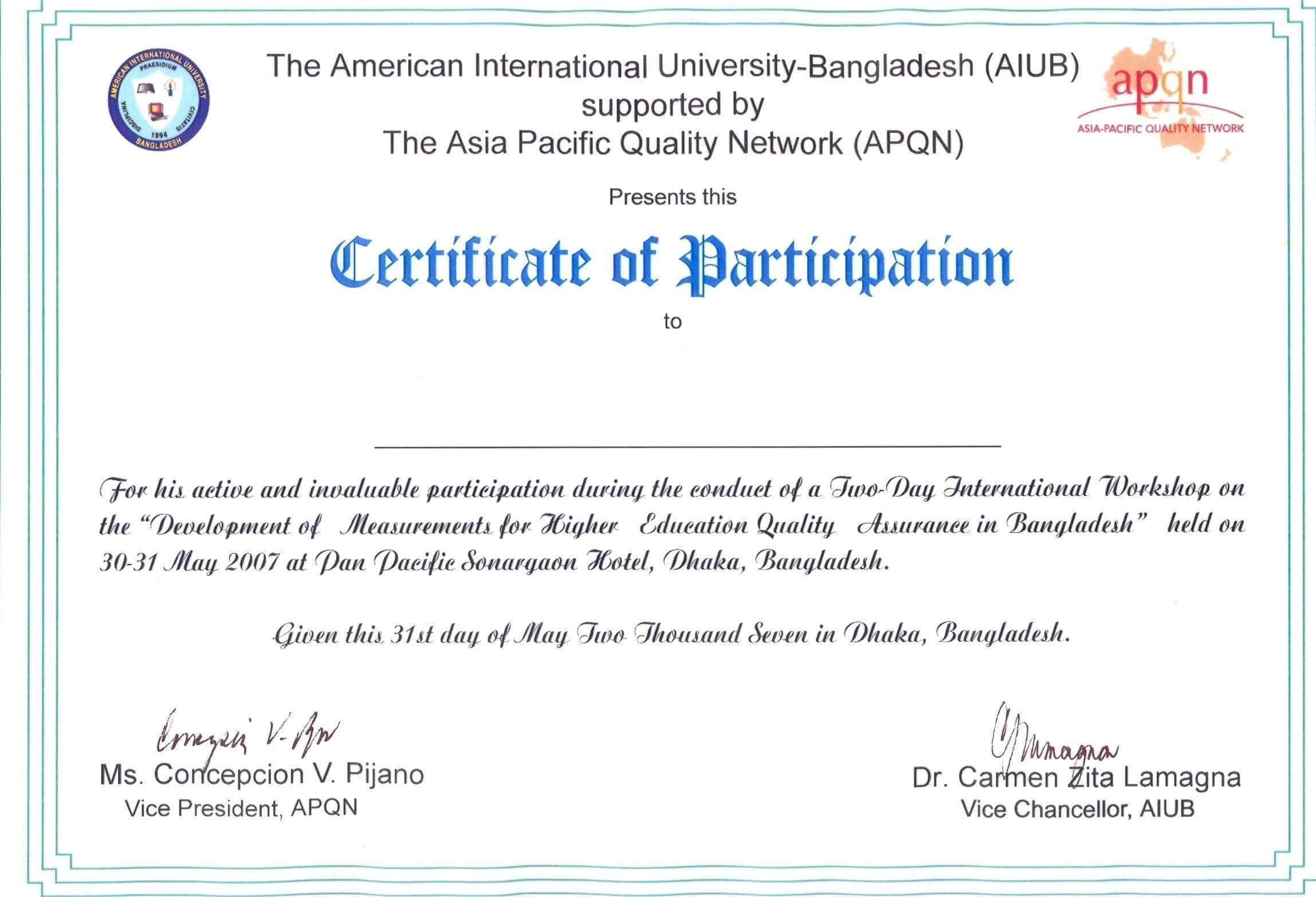 Printable Certificate Of Participation - Sample Certificate Intended For Sample Certificate Of Participation Template