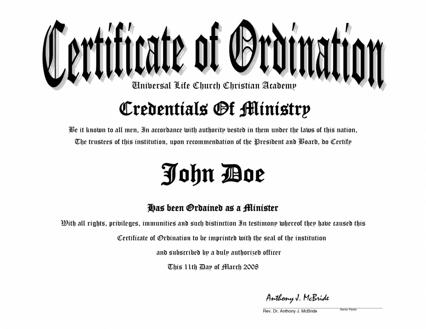 Printable Minister License Certificate Template Clean 10 Intended For Certificate Of License Template