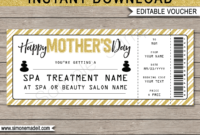 Printable Mother's Day Spa Voucher Template | Spa Gift with Spa Day Gift Certificate Template