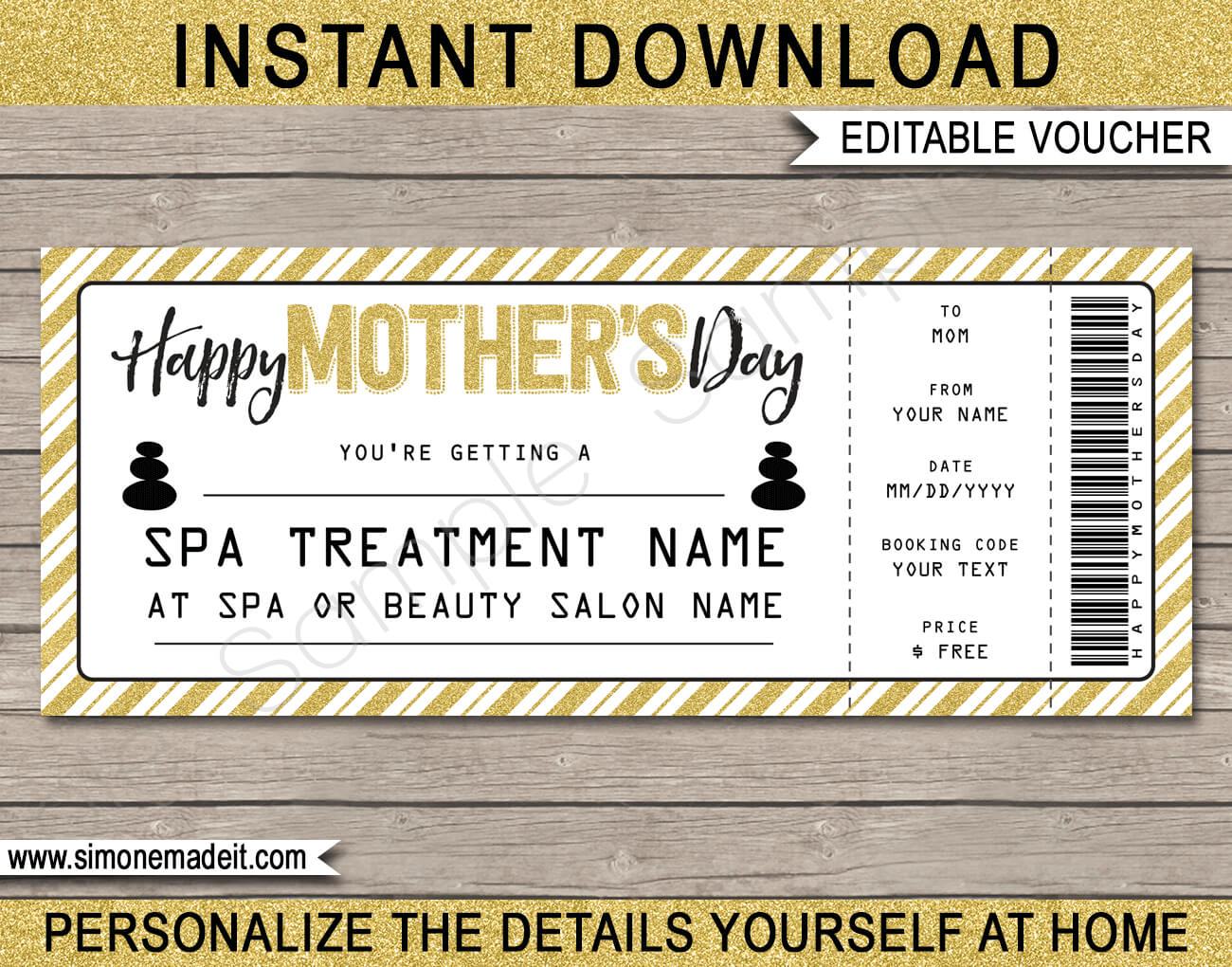 Printable Mother's Day Spa Voucher Template | Spa Gift With Spa Day Gift Certificate Template