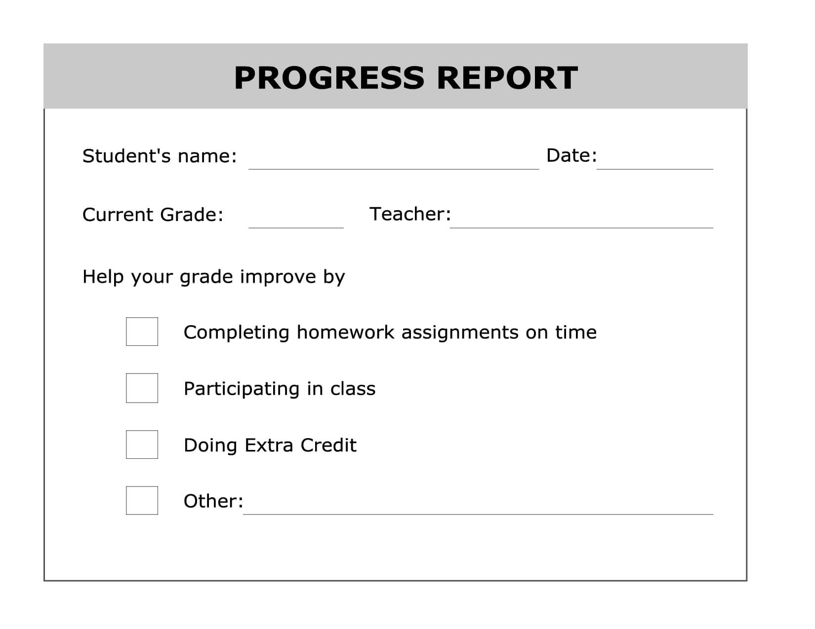 Printable Progress Report Template | Progress Report In Middle School Report Card Template