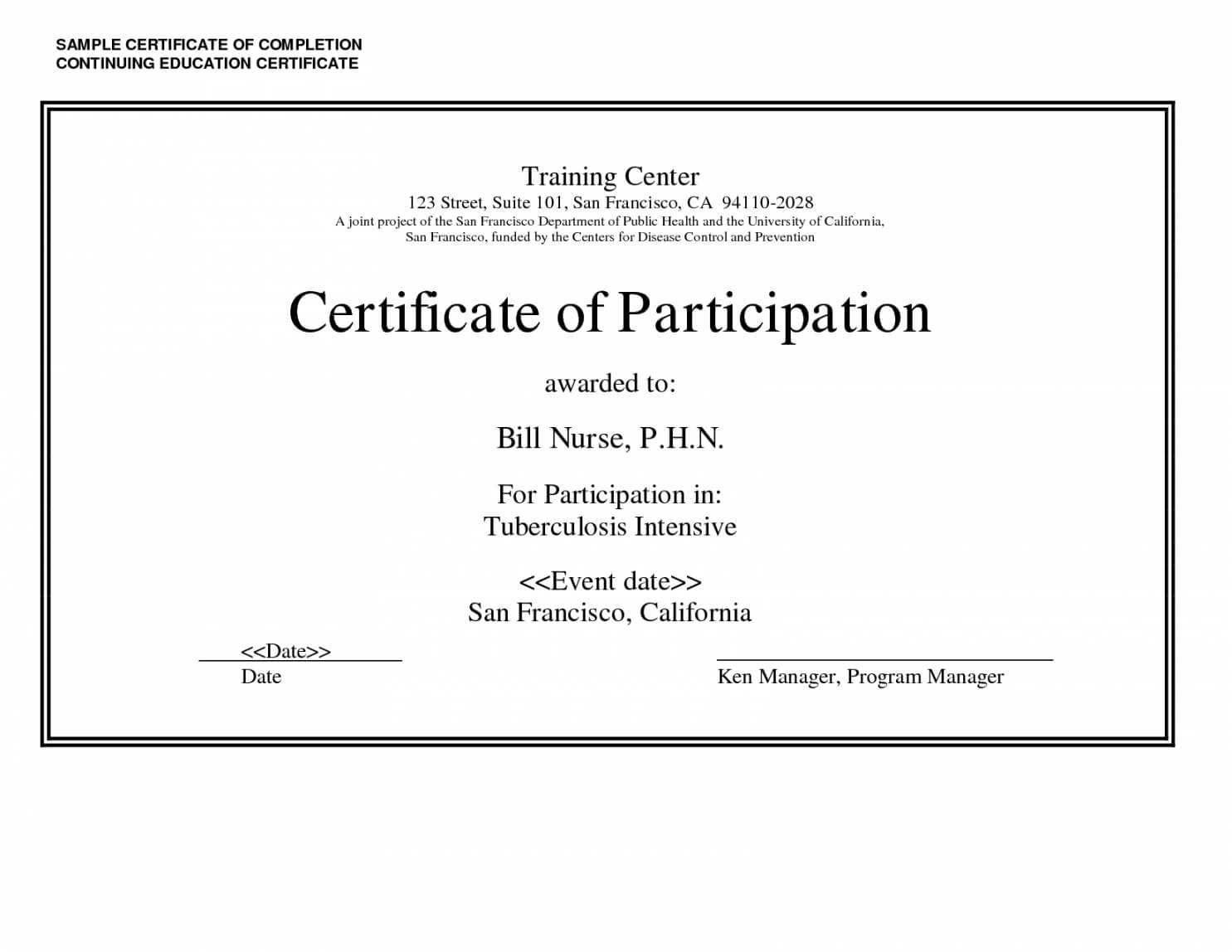 Printable Sample Certificate Of Completion Continuing In Continuing Education Certificate Template