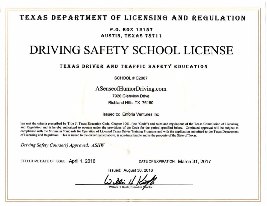 Printable Texas Driving Record Safe Driving Certificate For Safe Driving Certificate Template