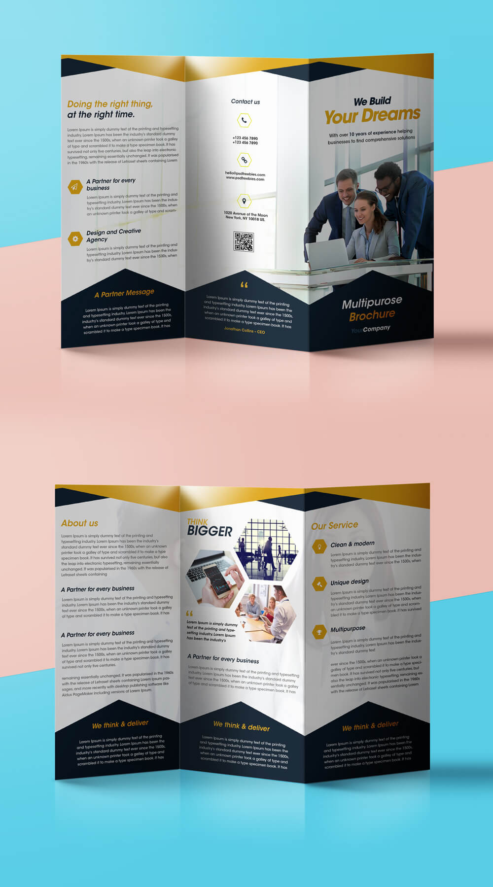 Professional Corporate Tri Fold Brochure Free Psd Template For 2 Fold Brochure Template Psd