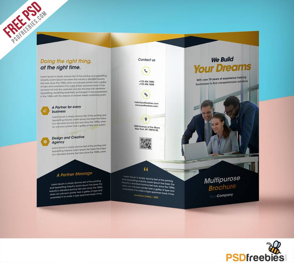 Professional Corporate Tri Fold Brochure Free Psd Template Within Brochure 3 Fold Template Psd