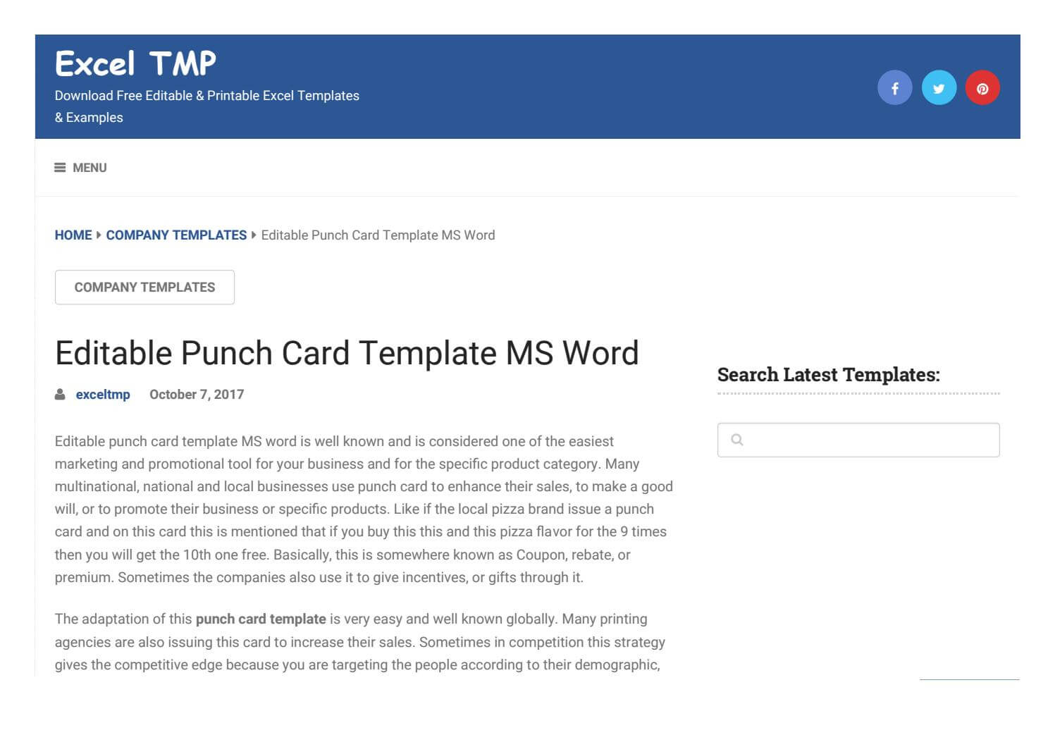Punch Card Templateexcel Tmp – Issuu Inside Product Line Card Template Word
