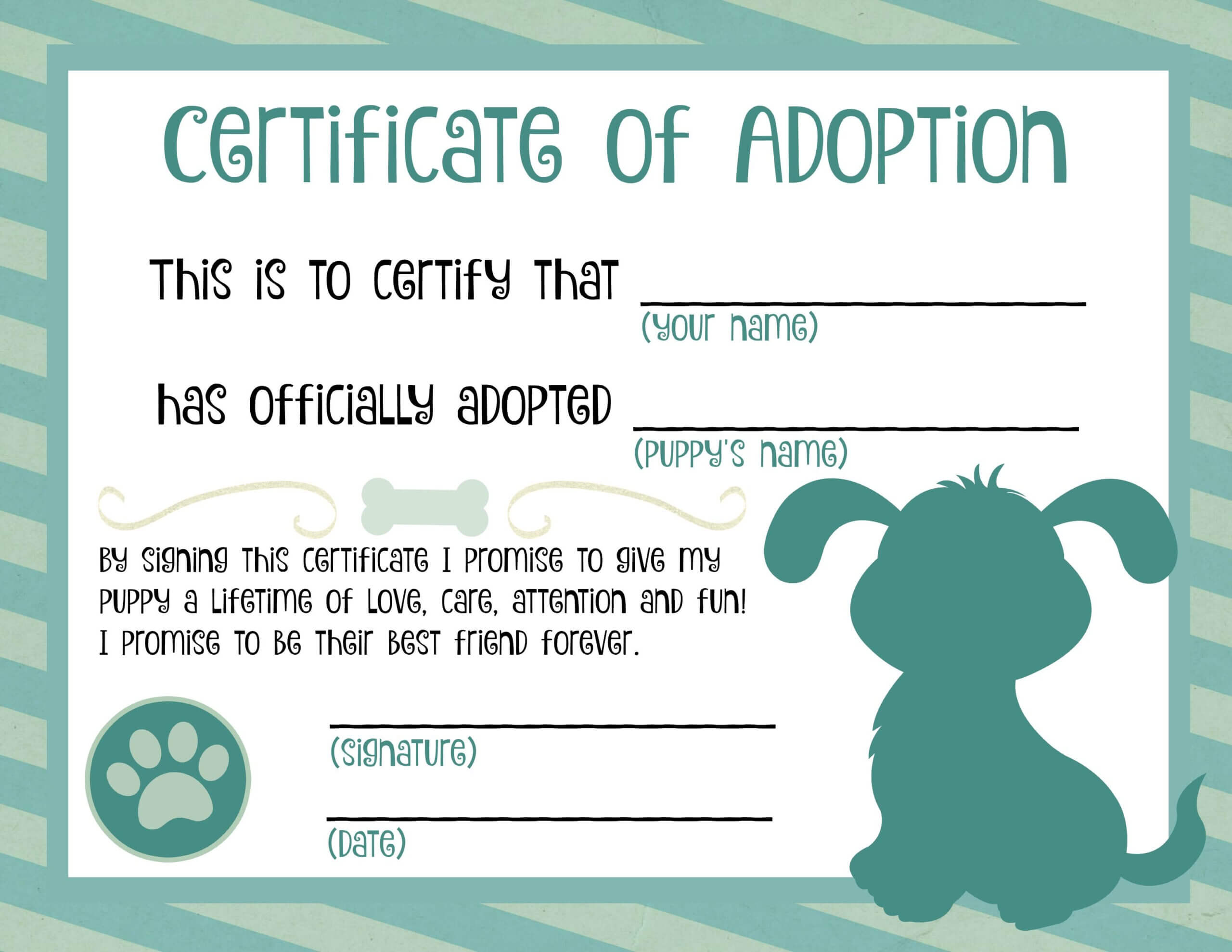 Puppy Adoption Certificate | Adoption Certificate, Puppy With Pet Adoption Certificate Template