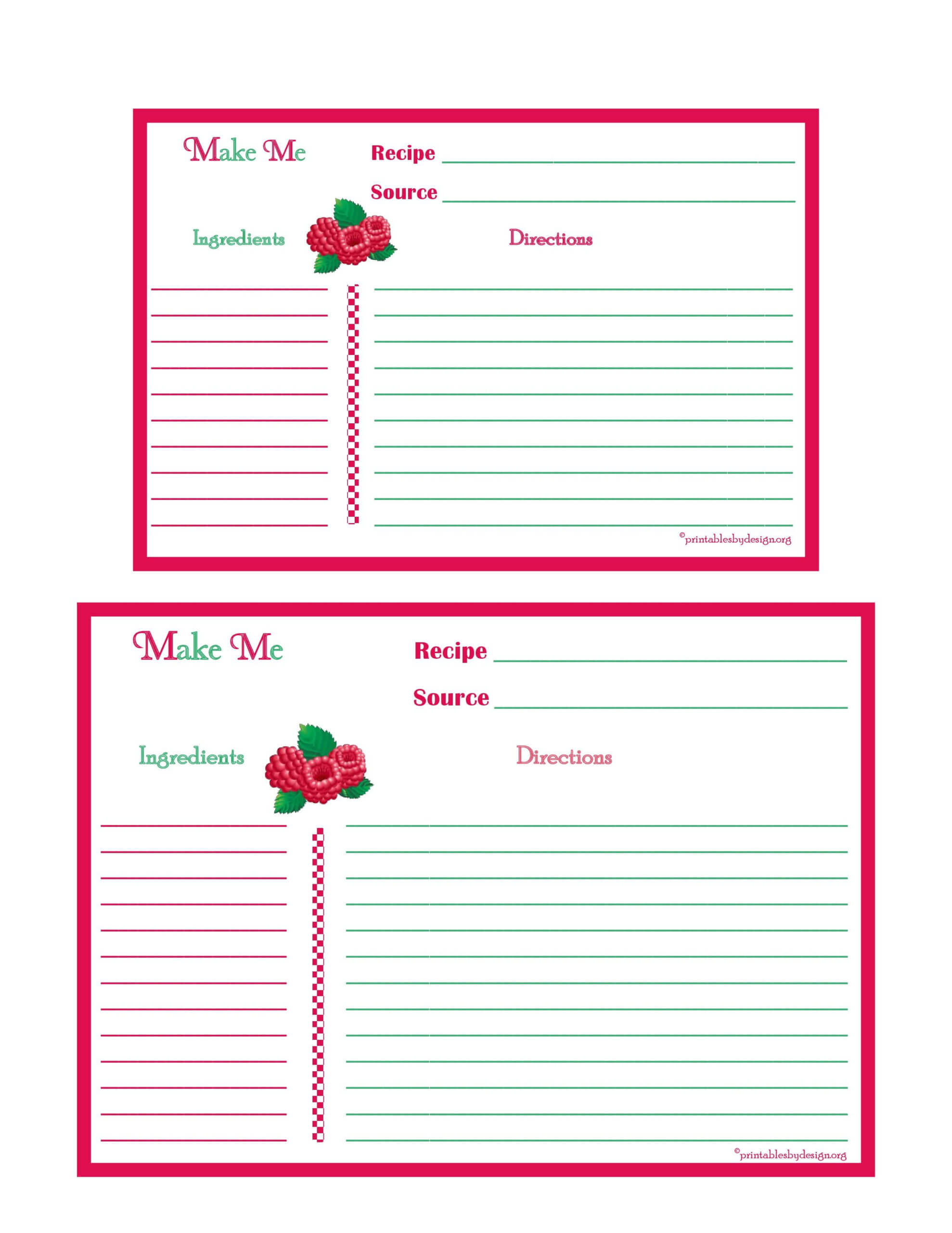 Raspberries Recipe Card – 4X6 & 5X7 Page | Printable Recipe For 4X6 Photo Card Template Free