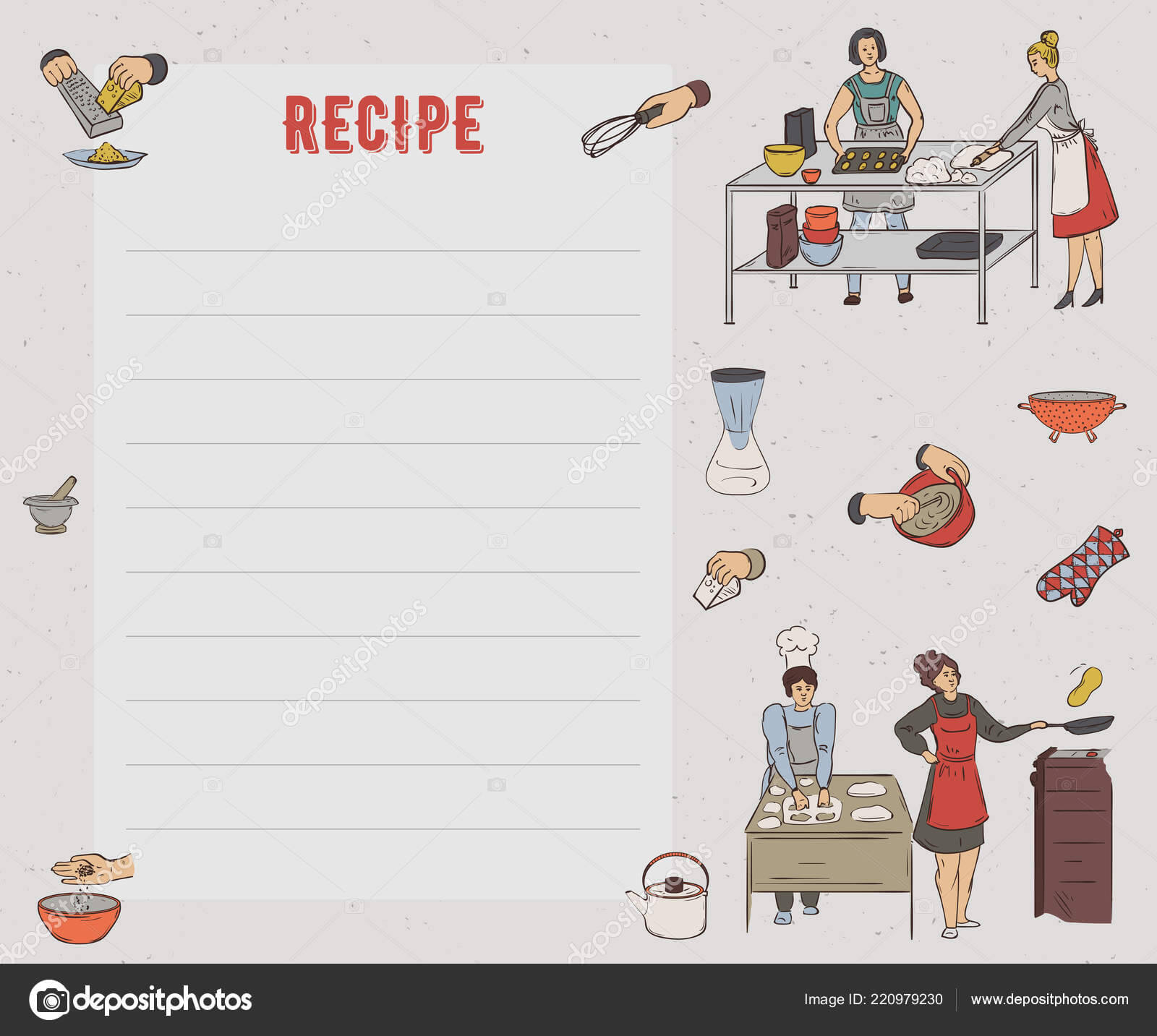 Recipe Card Cookbook Page Design Template People Preparing With Regard To Restaurant Recipe Card Template