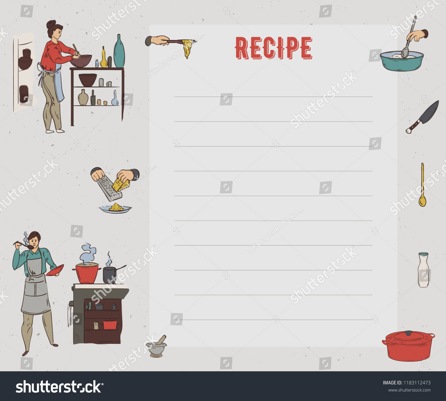Recipe Card Cookbook Page Design Template Stock Vector With Regard To Restaurant Recipe Card Template