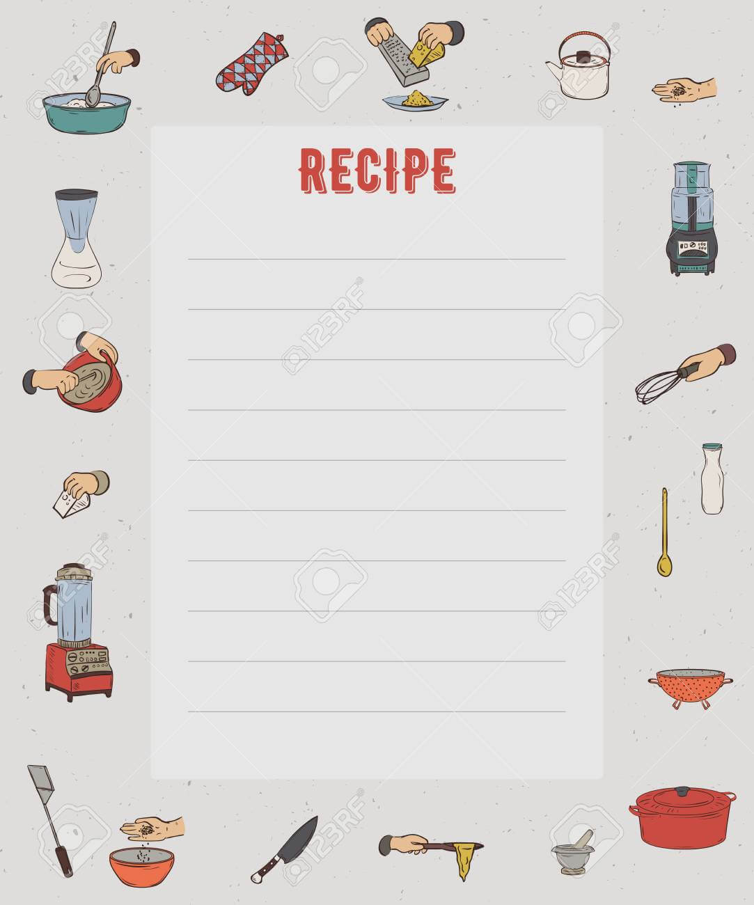 Recipe Card. Cookbook Page. Design Template With Kitchen Utensils.. With Recipe Card Design Template