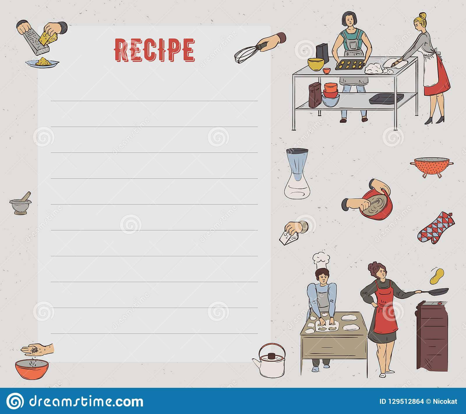 Recipe Card. Cookbook Page. Design Template With People Within Recipe Card Design Template