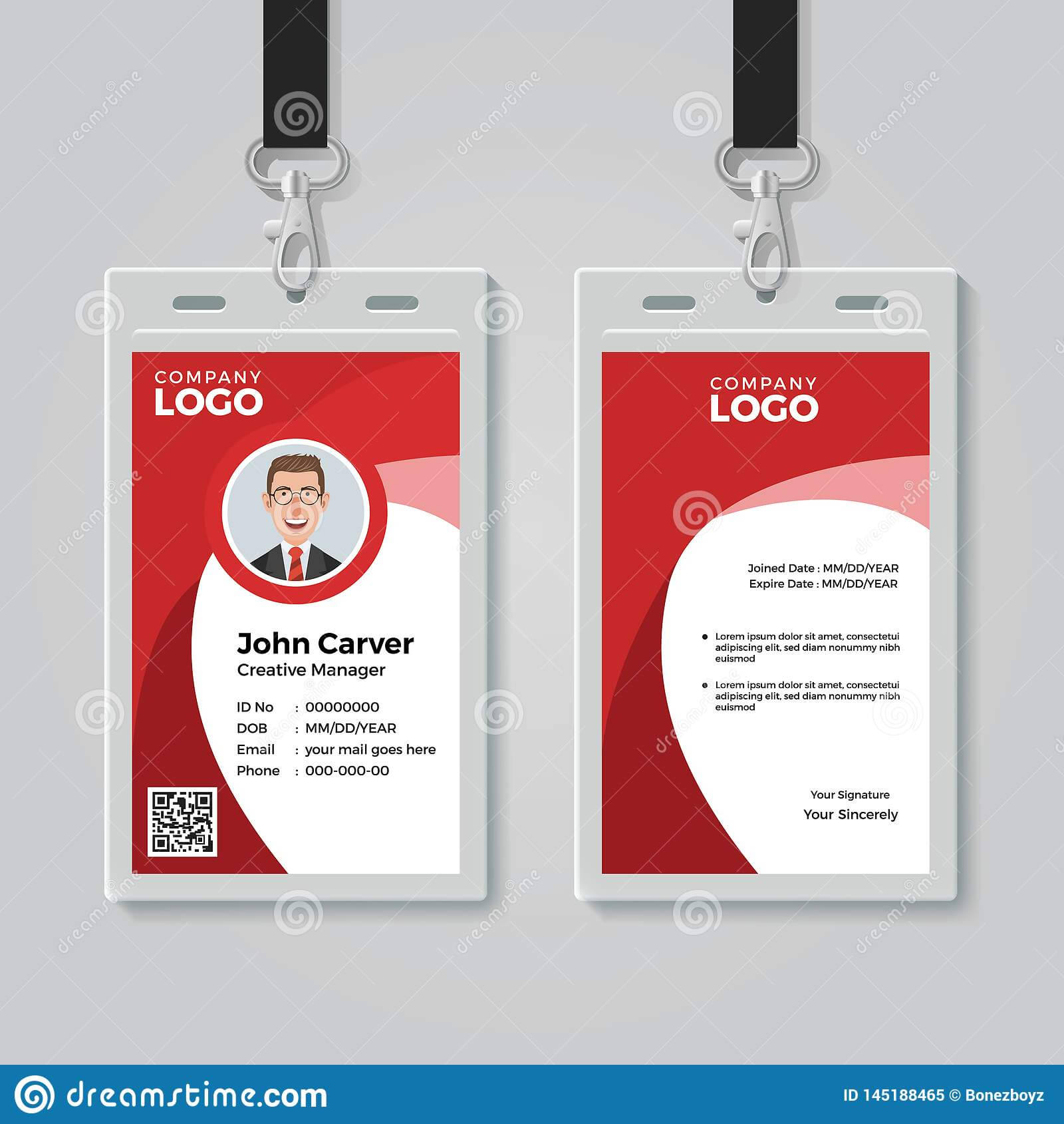 Red Corporate Id Card Template Stock Vector – Illustration With Work Id Card Template