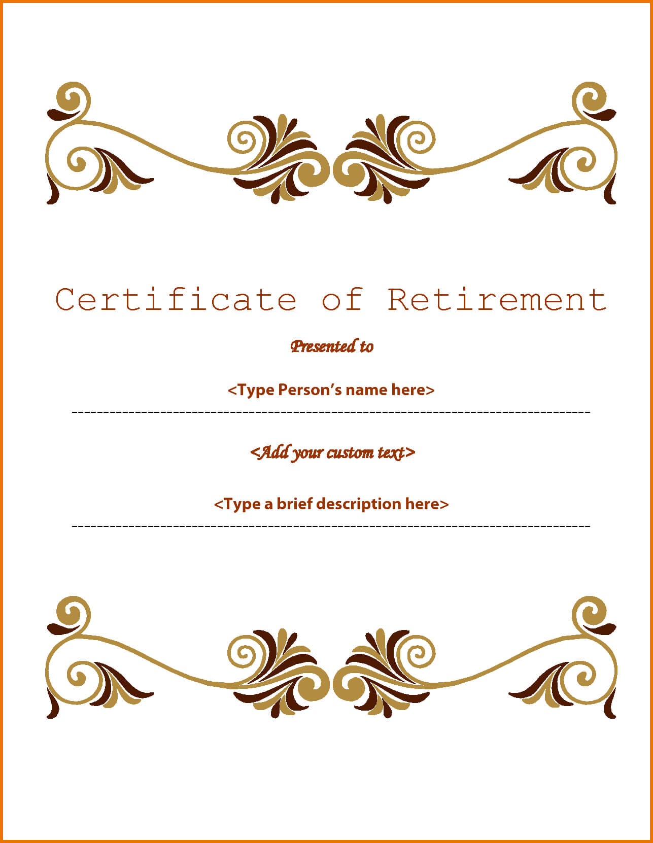 Retirement Certificate Template.65840807 | Scope Of Work Within Retirement Certificate Template