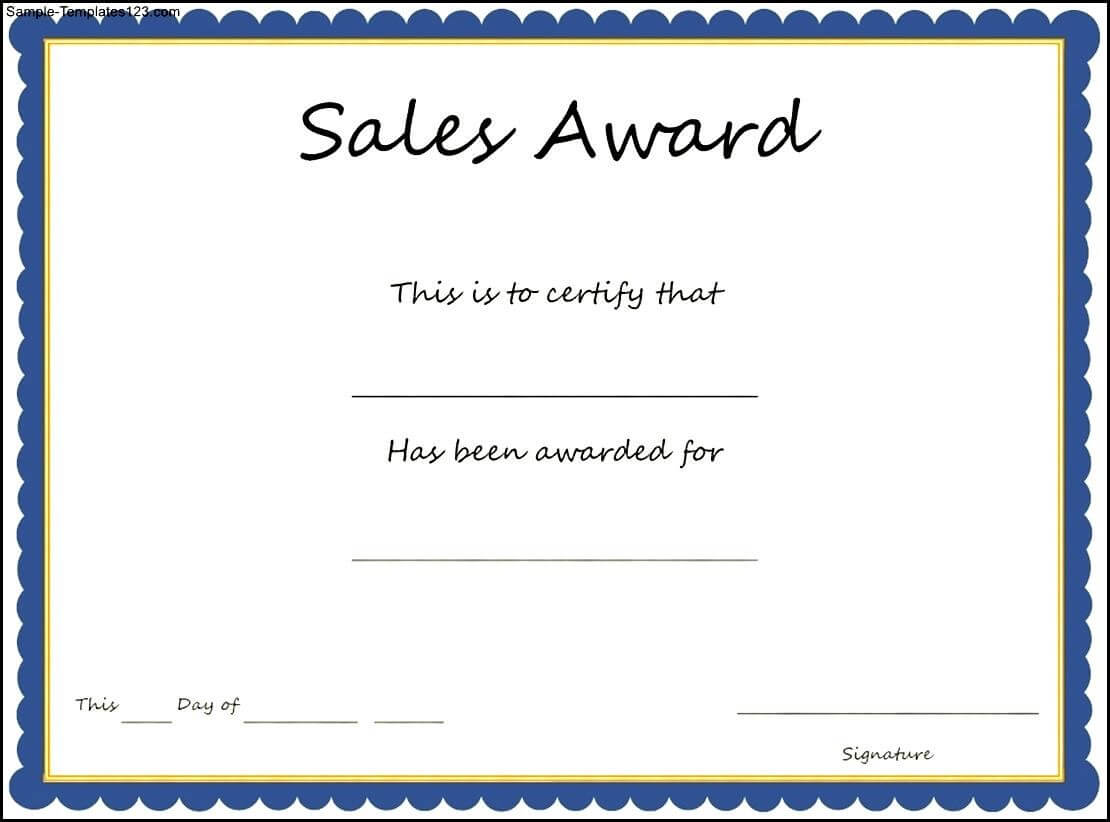 Sales Award Certificate Template - Sample Templates - Sample Throughout Sales Certificate Template