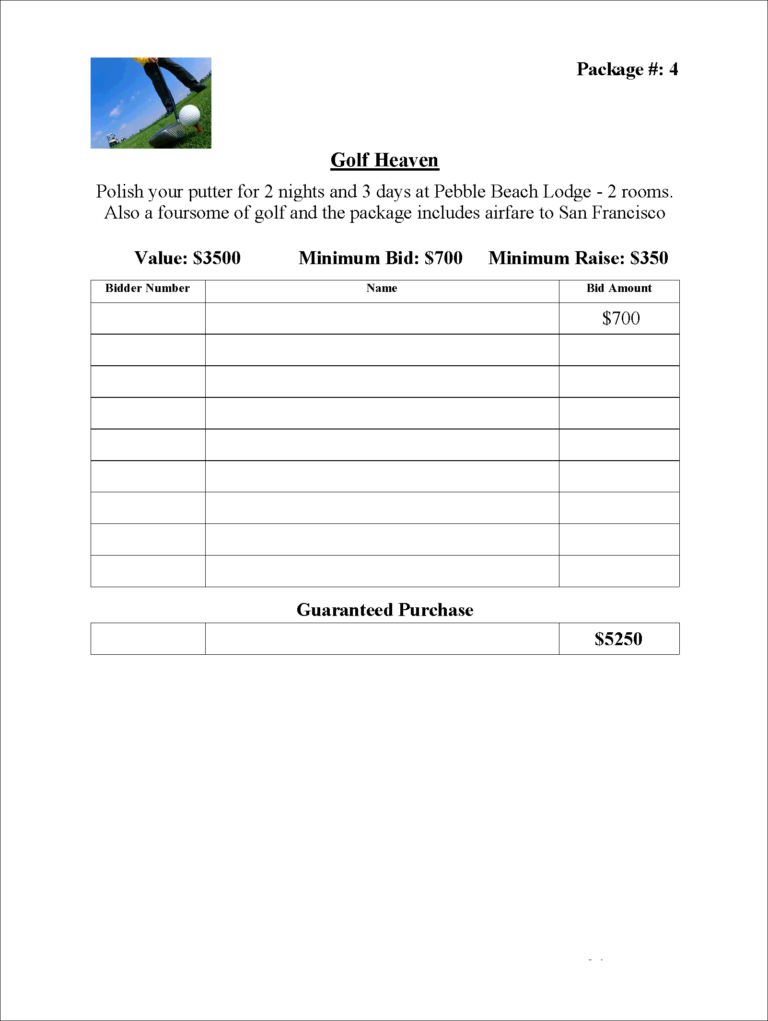 Auction Bid Cards Template