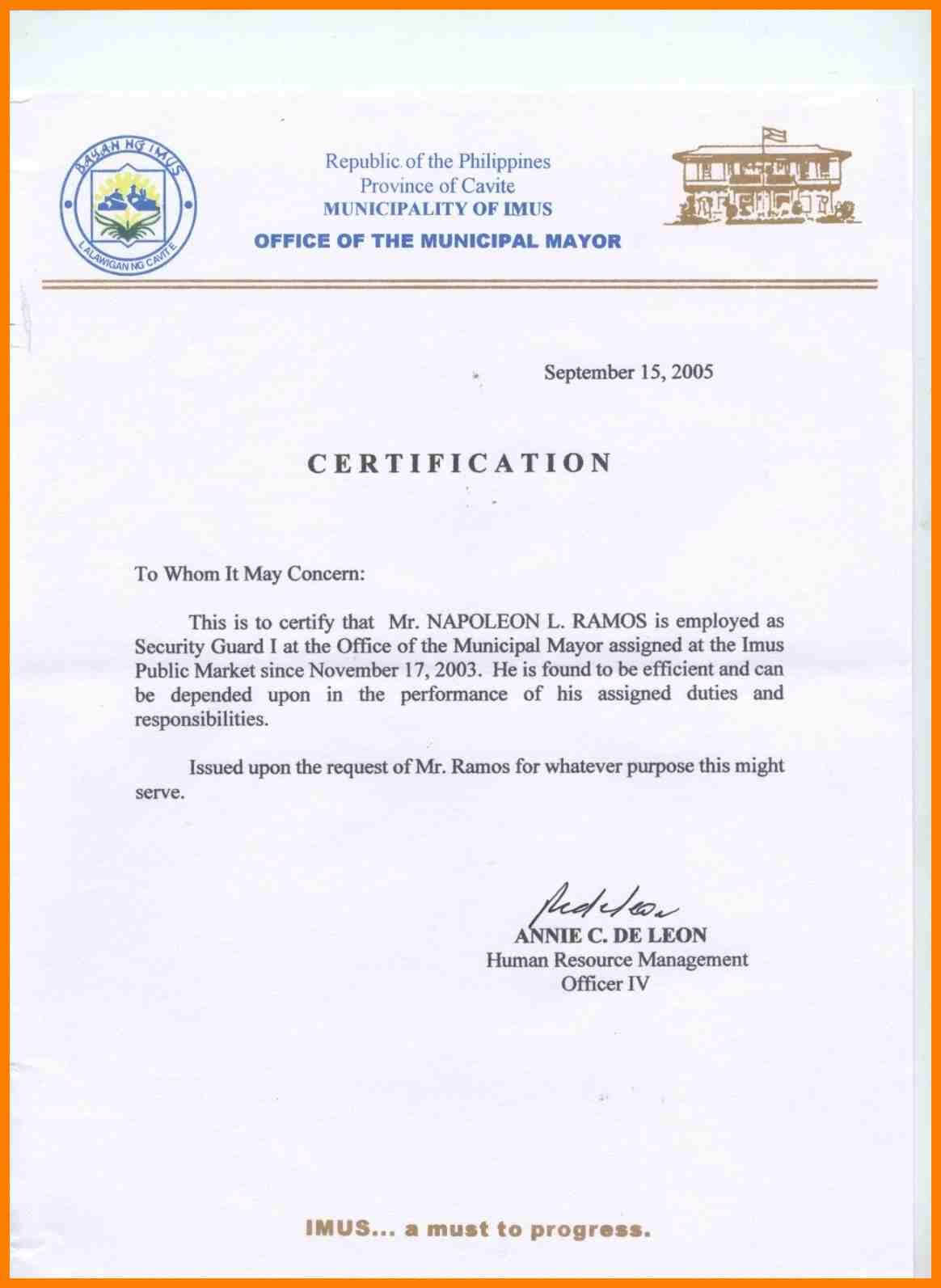 Sample Certification Letter Philippines Certificate Regarding Officer Promotion Certificate Template