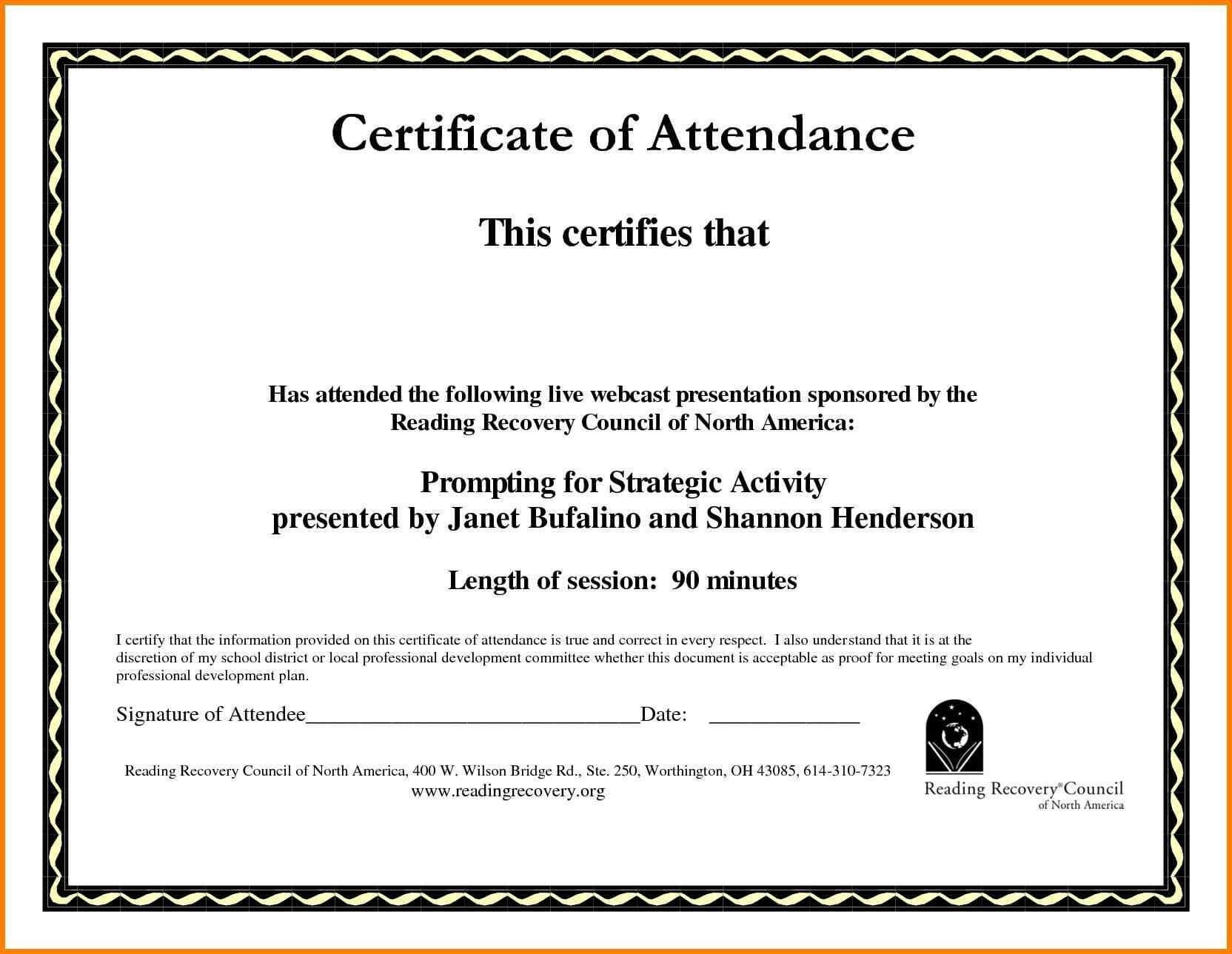 Sample Computer Course Completion Certificate Fres Beautiful Pertaining To Attendance Certificate Template Word