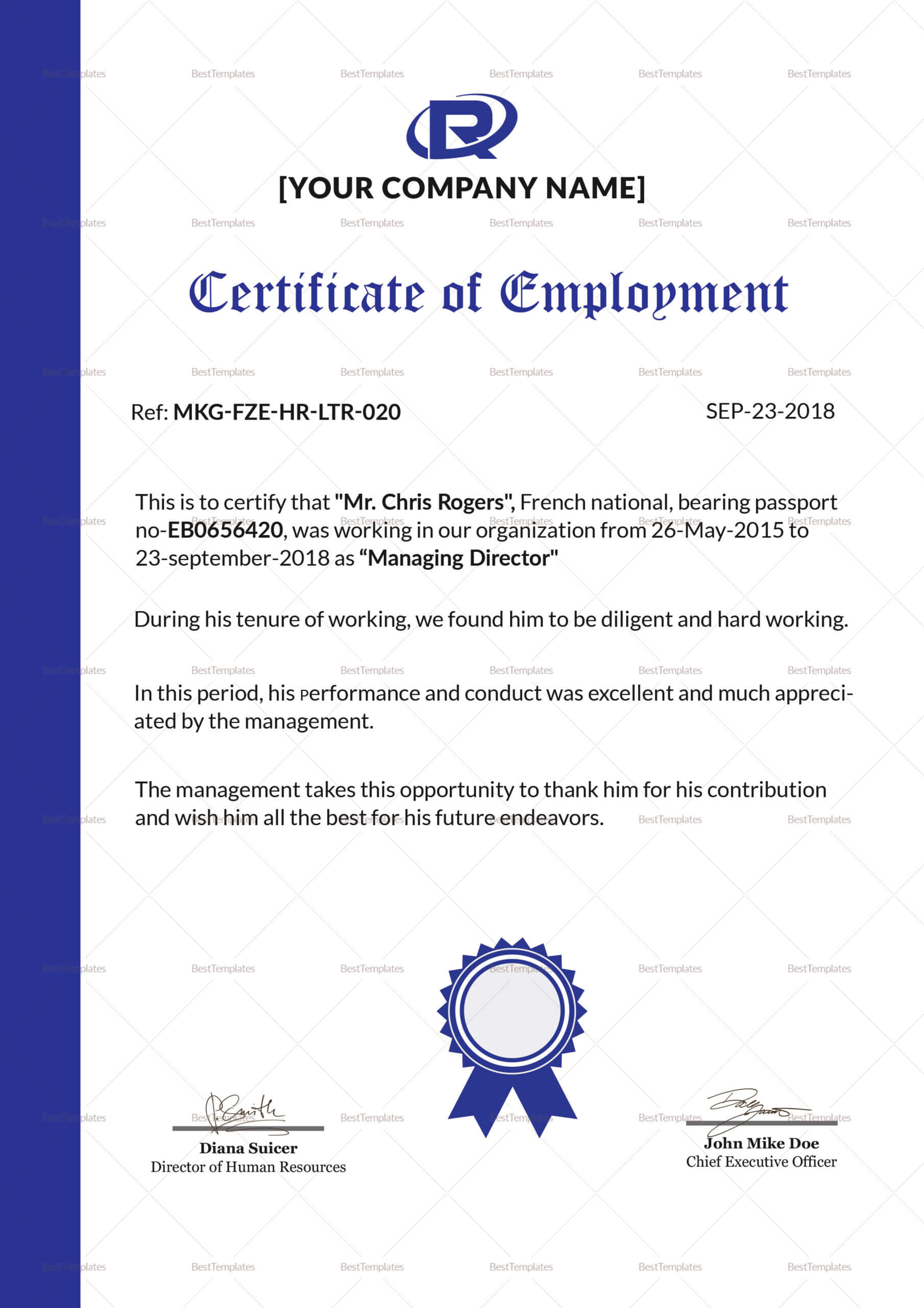 Sample Of Employment Certificate – Bolan.horizonconsulting.co Throughout Sample Certificate Employment Template