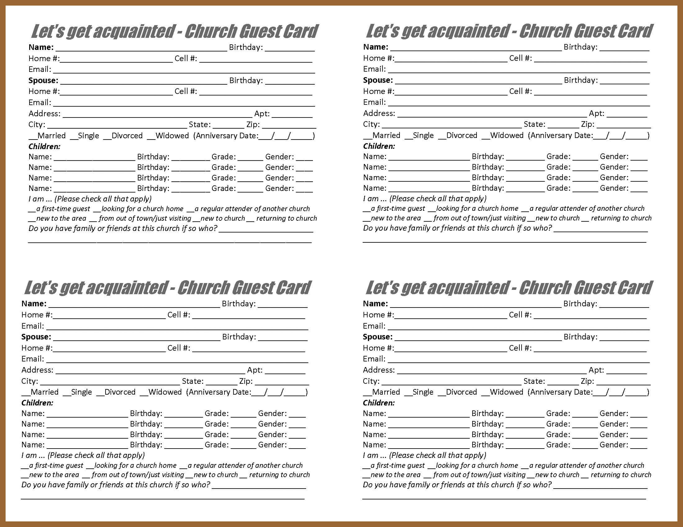 Search And Rescue Ministry – Forms Pertaining To Church Visitor Card Template