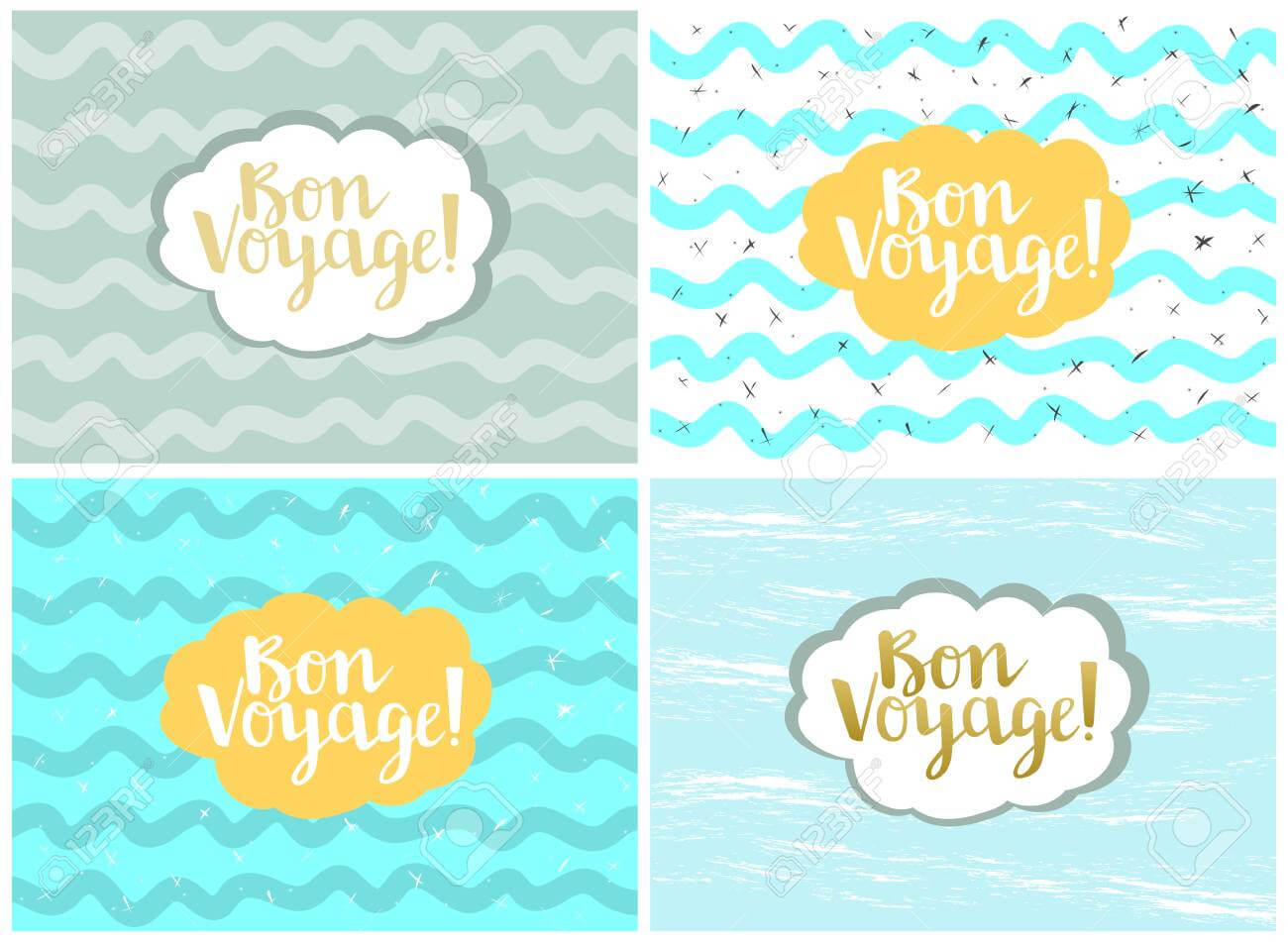 Set Of Four Cards, Vector Templates. Bon Voyage. With Regard To Bon Voyage Card Template