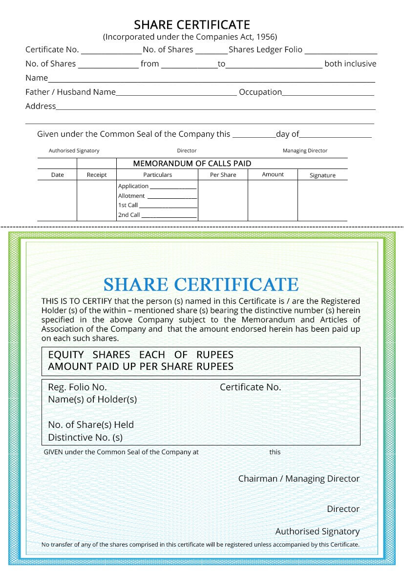Share Certificate – Indiafilings Regarding Template For Share Certificate