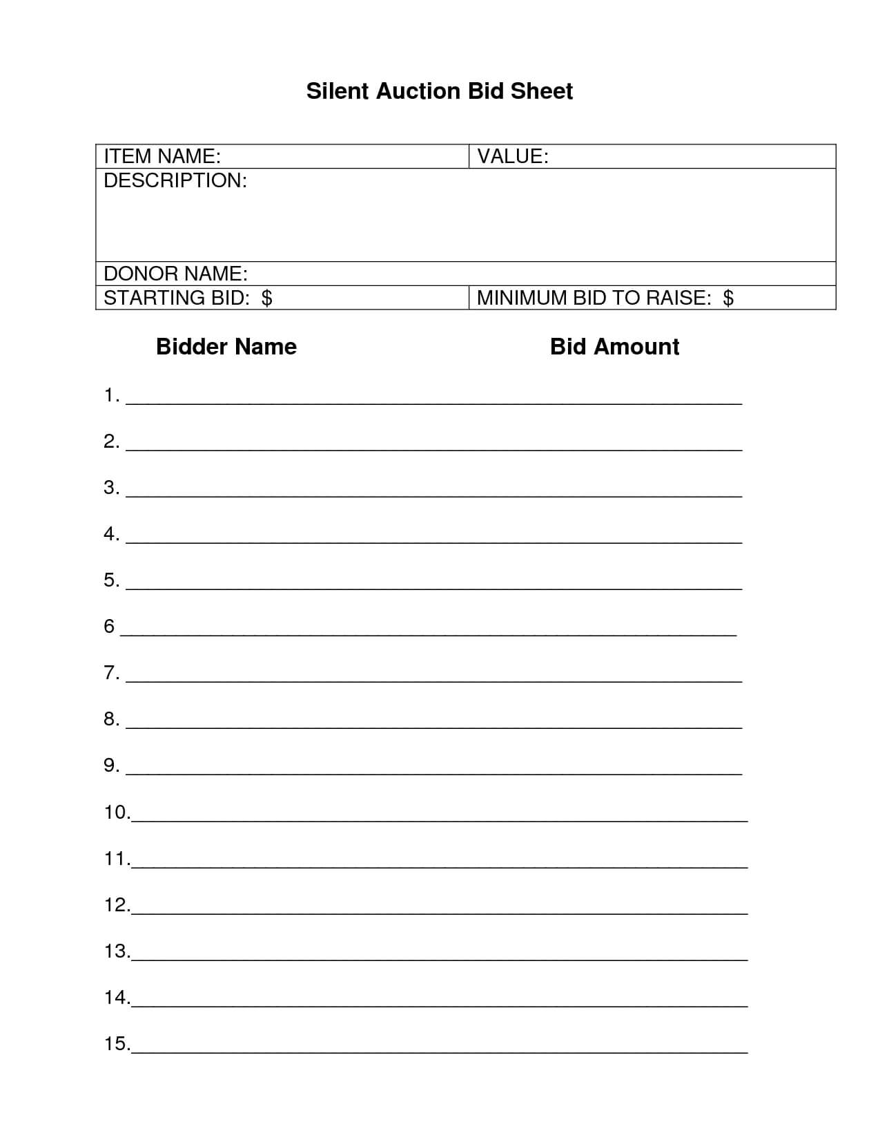 Silent Auction Bid Sheets Printable – Yatay.horizonconsulting.co In Auction Bid Cards Template