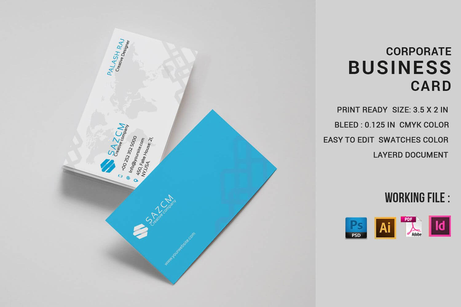 Simple Corporate Business Card Design Template Inside Business Card Template Size Photoshop
