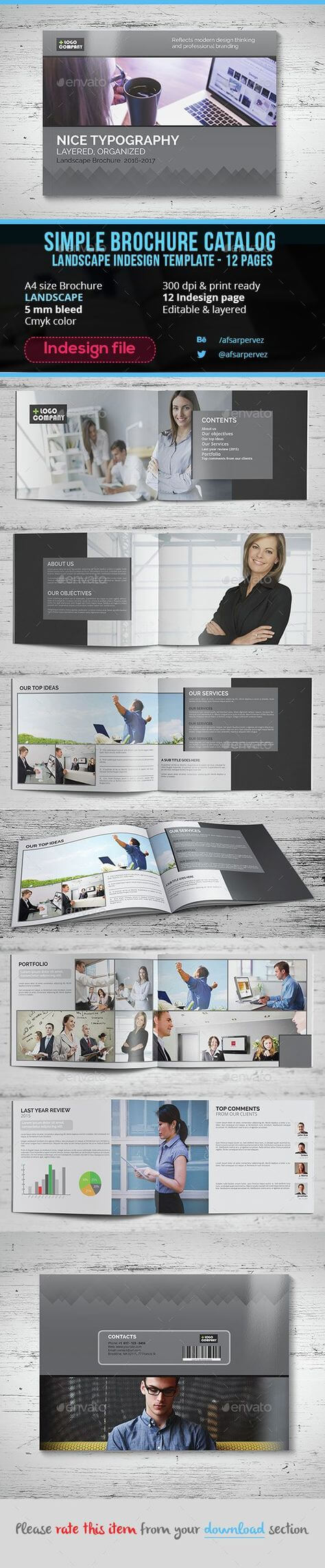 Simple Landscape Brochure Indesign Template – 12 Page Throughout 12 Page Brochure Template