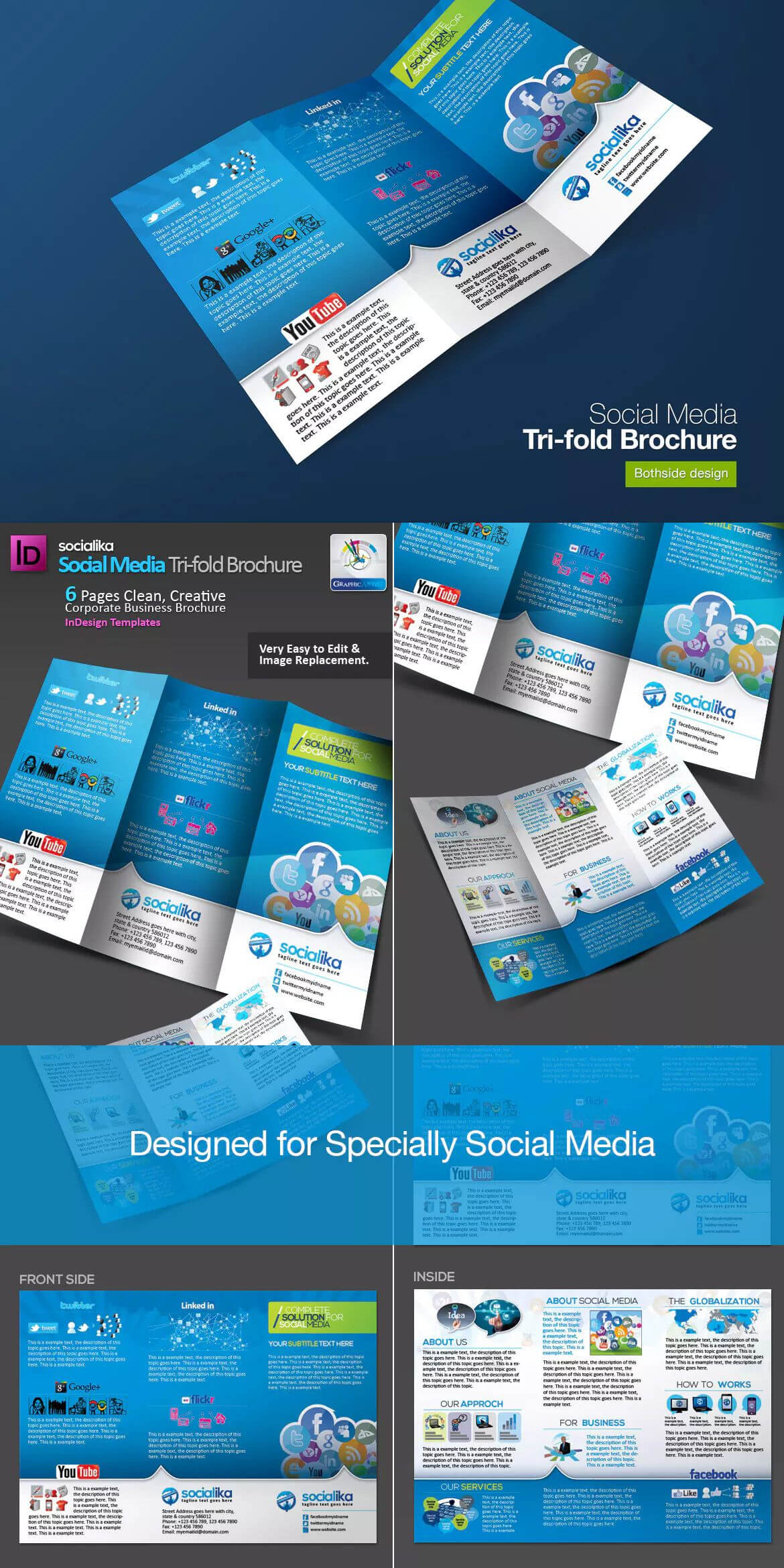 Social Media Tri Fold Brochure Template Indd | Brochure Inside Social Media Brochure Template