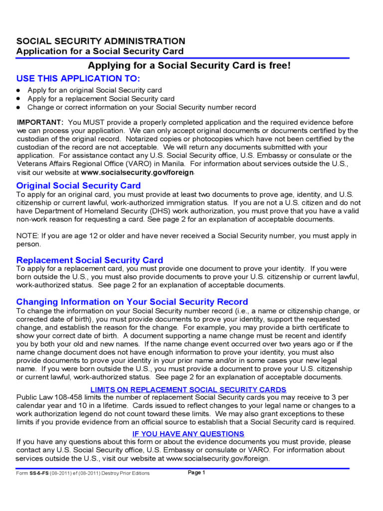 Social Security Application Form – 5 Free Templates In Pdf Throughout Social Security Card Template Pdf