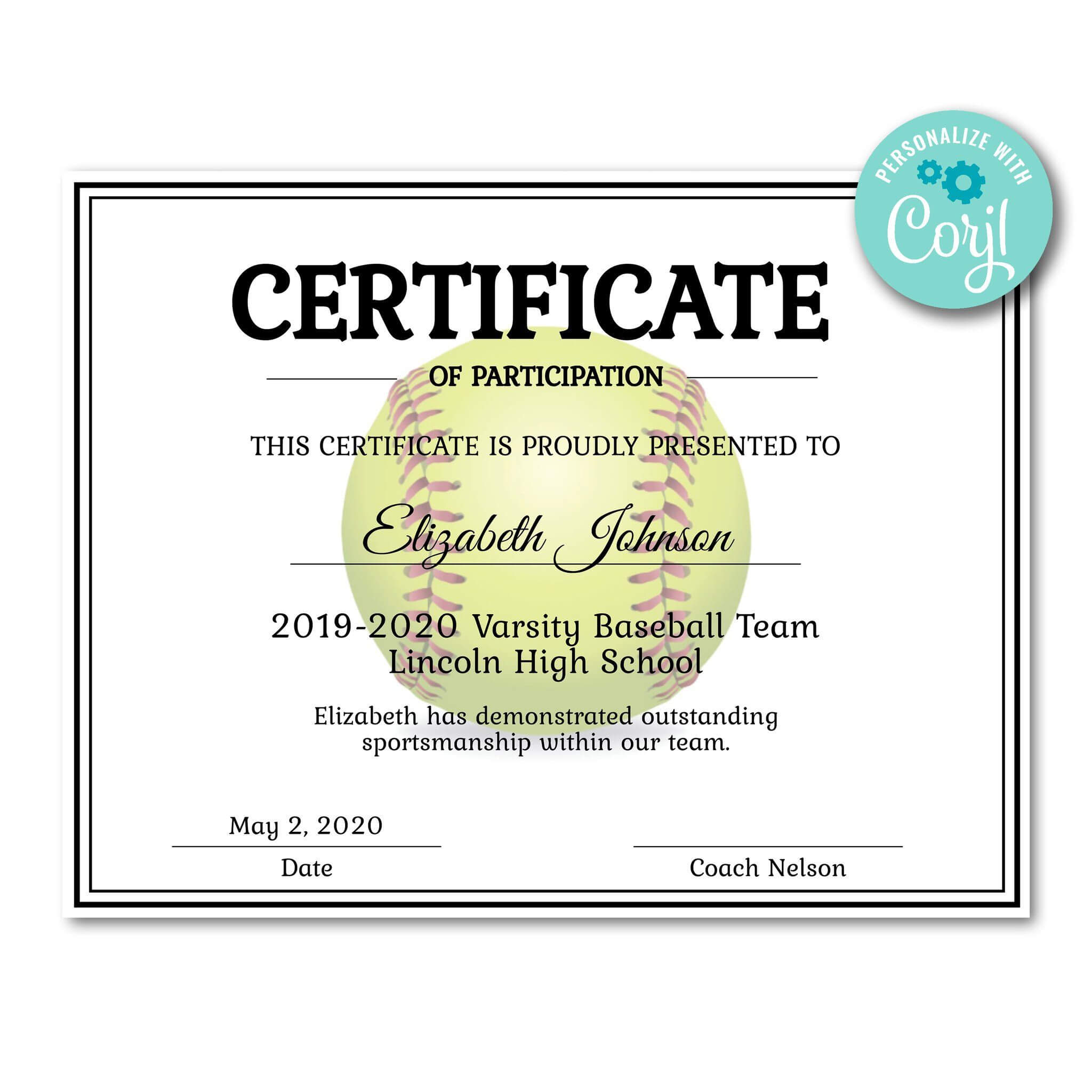 Softball Certificate | Certificate Templates, Printable Throughout Softball Award Certificate Template
