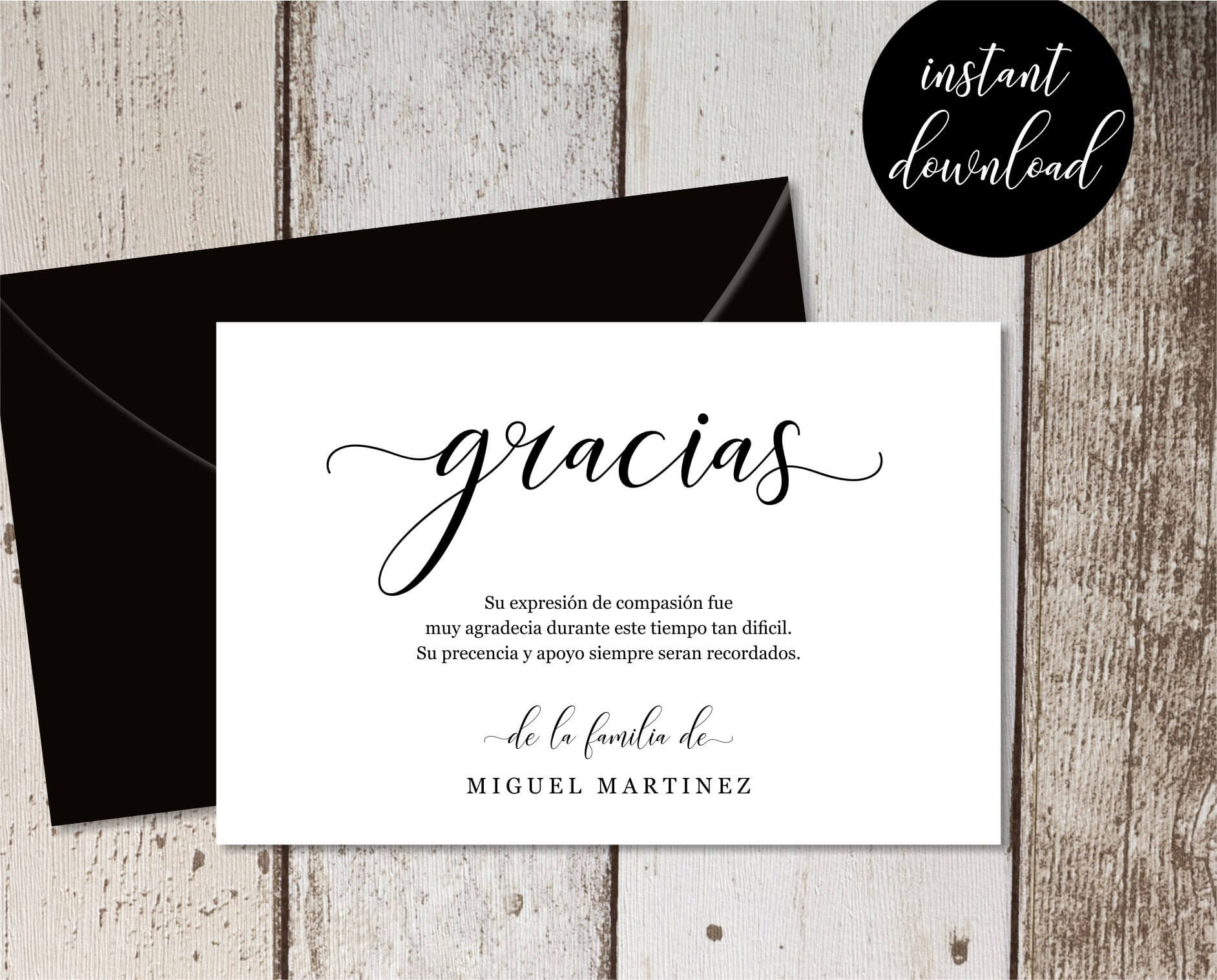 Spanish Funeral Thank You Card Template – Simple Black Pertaining To Sympathy Thank You Card Template