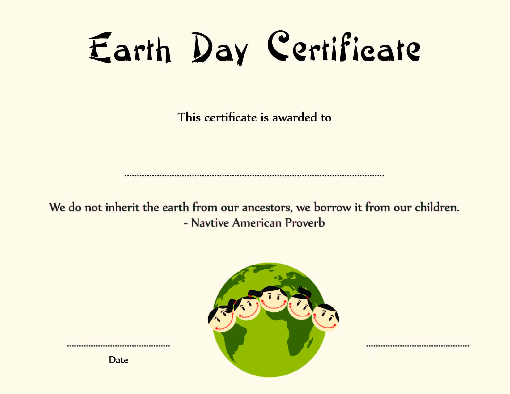 Special Certificates – Kids Earth Day Certificate Template Within Player Of The Day Certificate Template