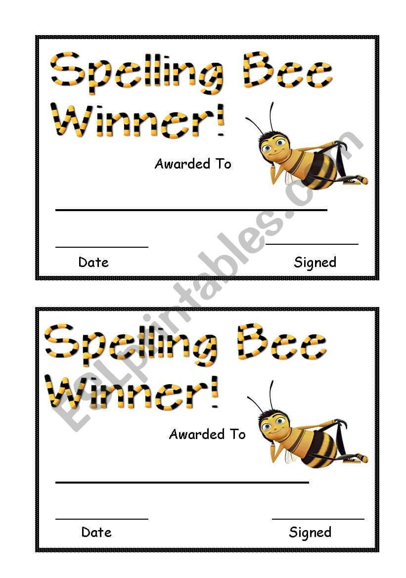 Spelling Bee Award – Esl Worksheetsara5 Within Spelling Bee Award Certificate Template