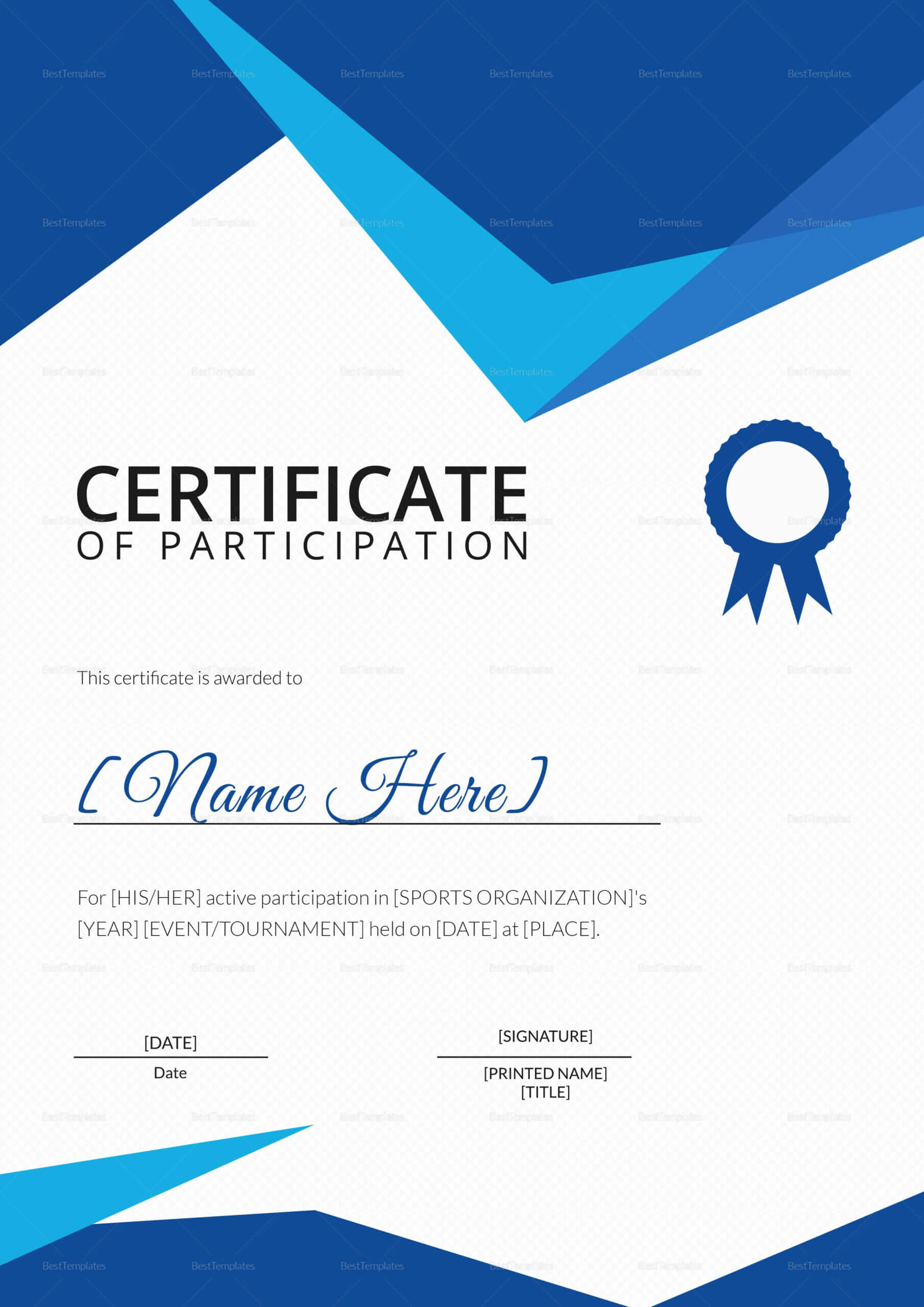 Sports Certificate Of Participation Template | Certificate Inside Certificate Of Participation Template Ppt